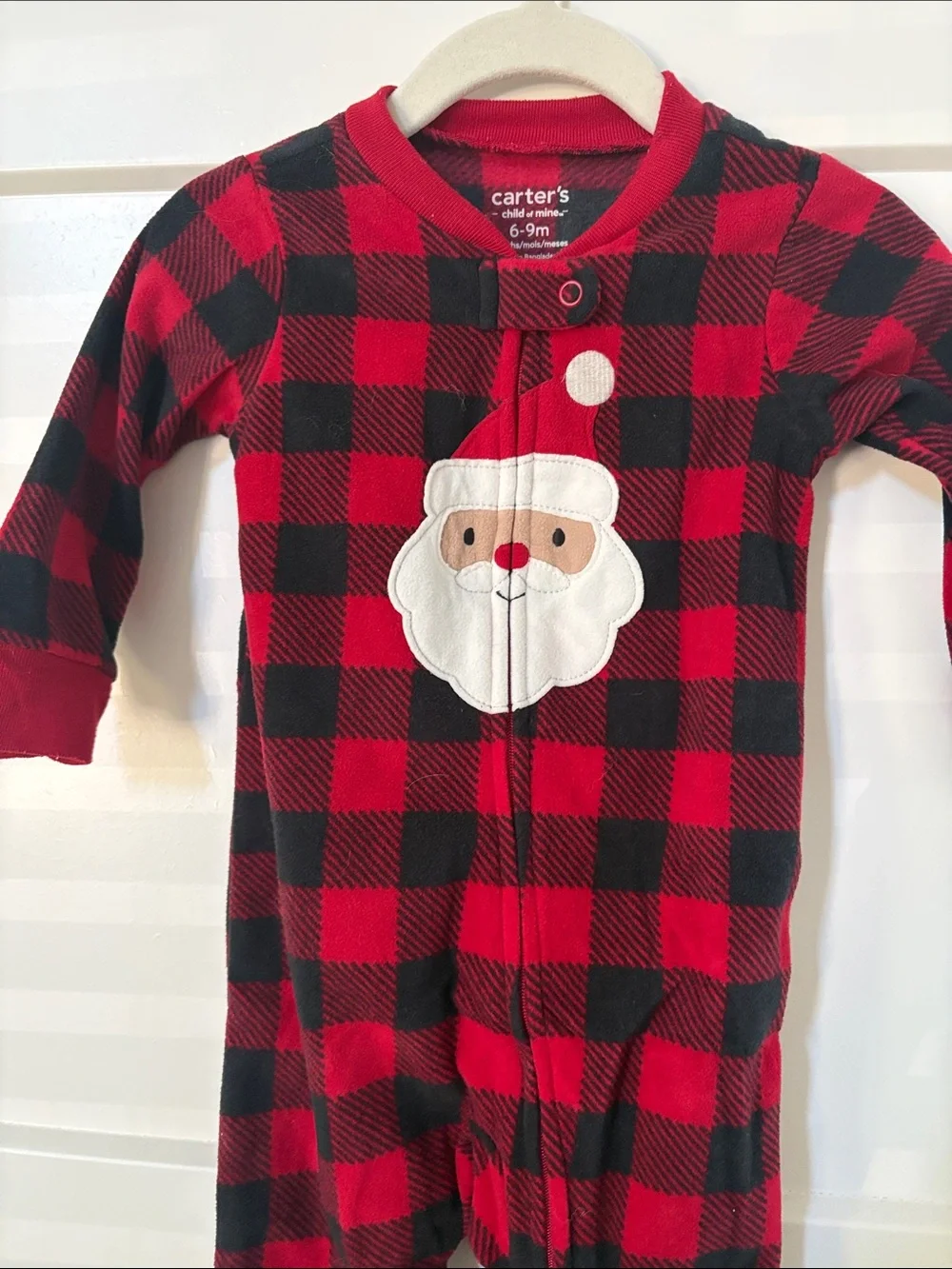 Carter's Red & Black Buffalo Plaid Santa Footed One-Piece Pajama 6-9 Months